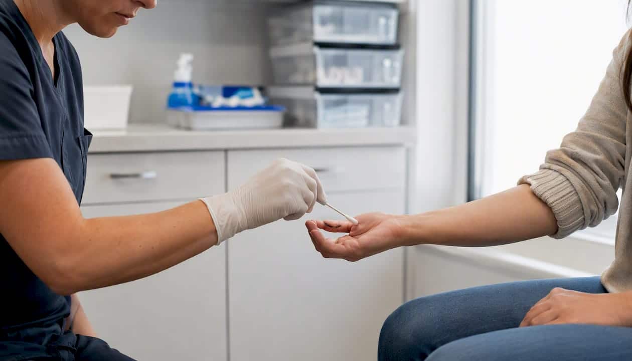 Clinician swabbing patient sample site