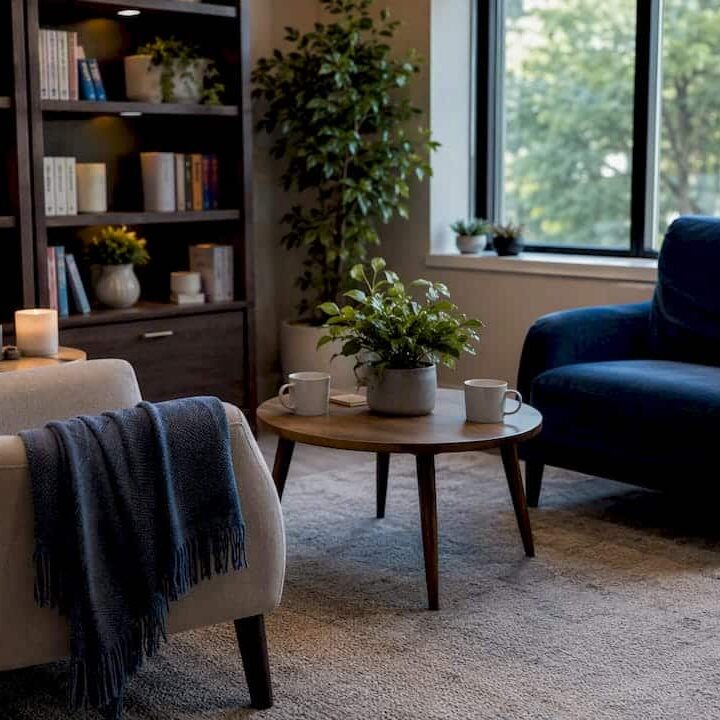 Empty therapy office with two chairs
