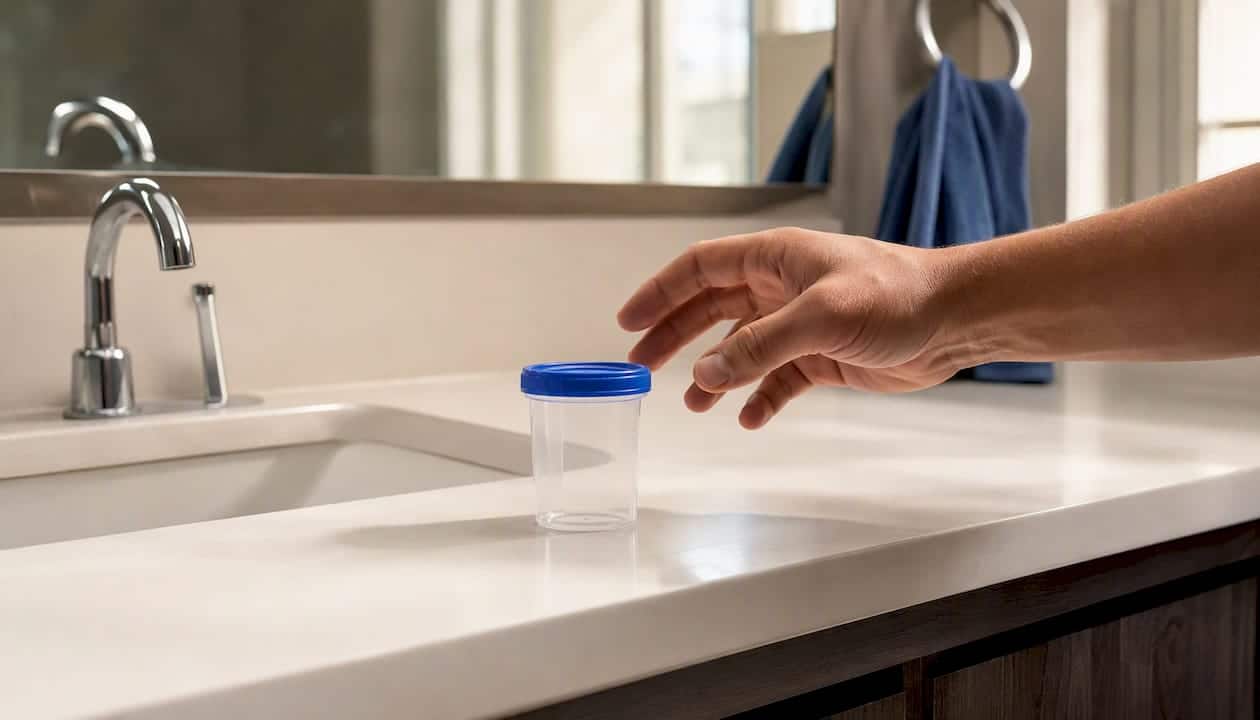 Open sterile urine container for clean catch sample