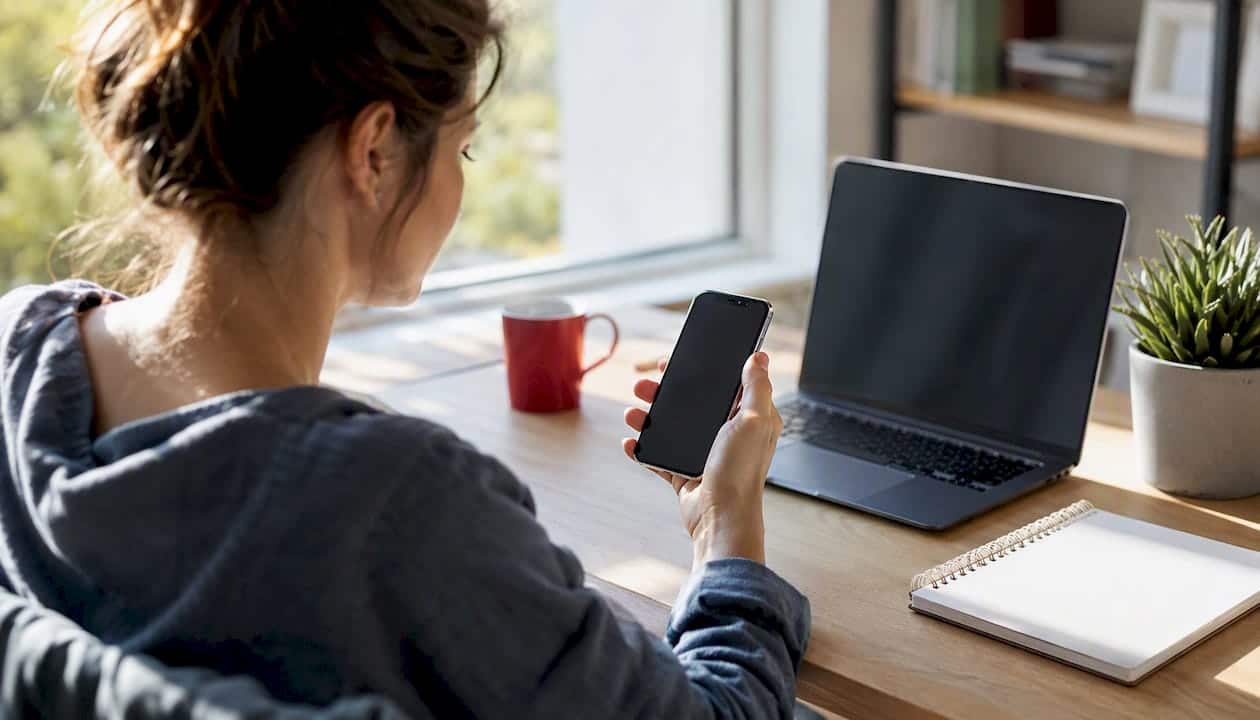 Hands holding smartphone for telehealth