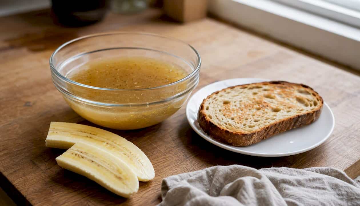 Bland foods for stomach recovery: broth, toast, bananas