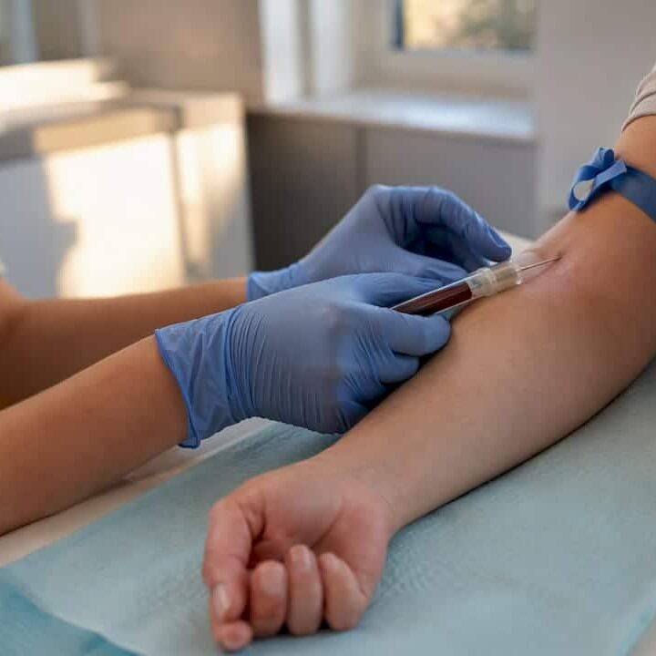 Clinician drawing blood for hepatitis C test