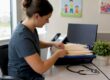 Clinic receptionist sorting immunization records