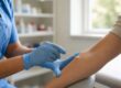 Hands collecting STD test swab sample