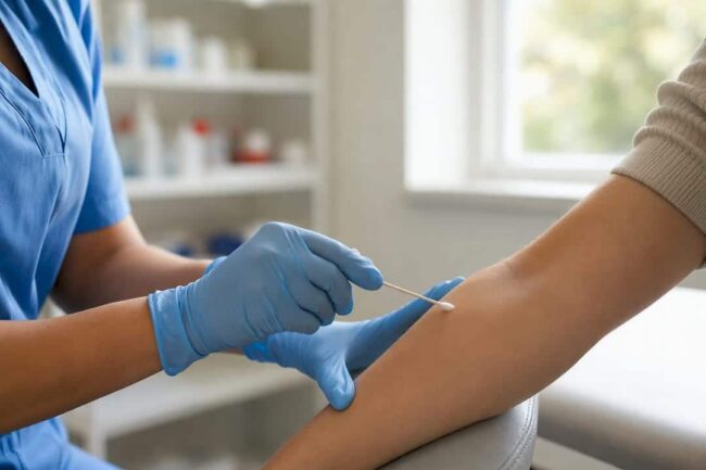 Hands collecting STD test swab sample