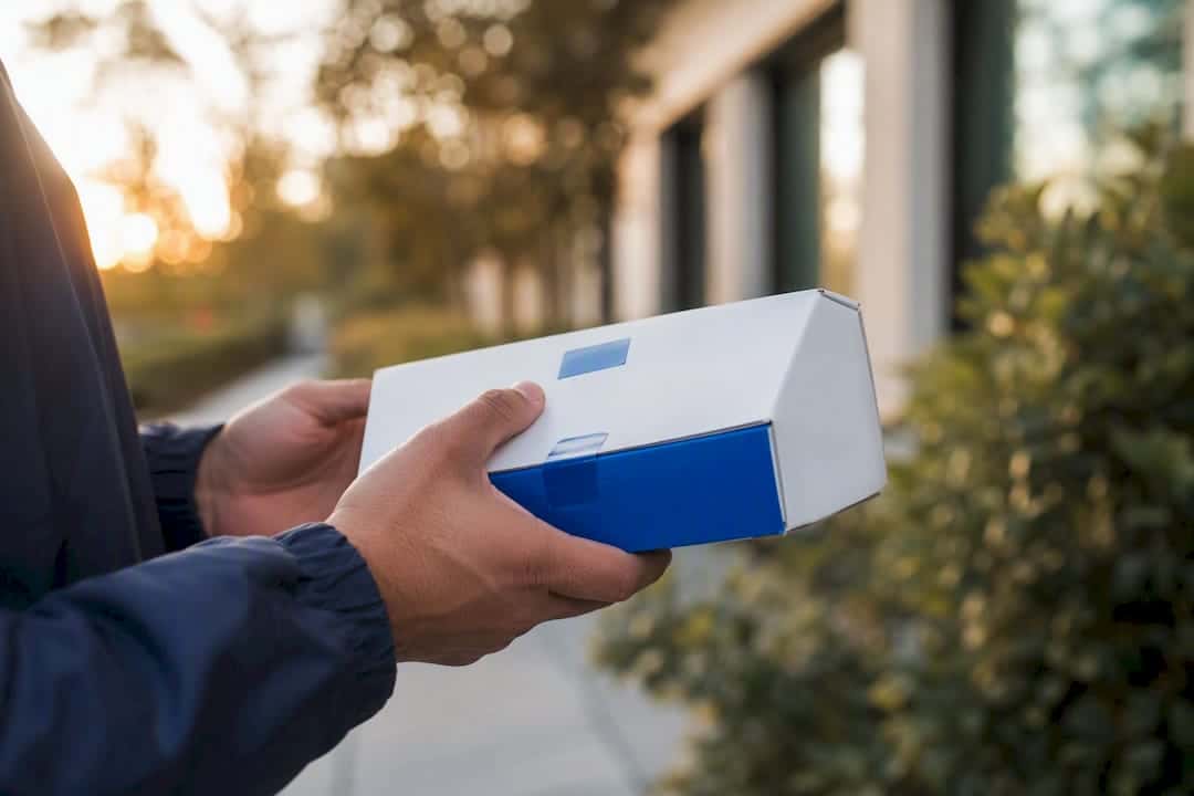 Courier holding specimen transport box
