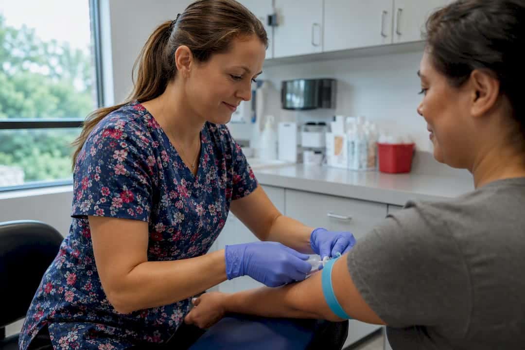 Nurse drawing blood for urgent care test