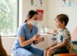 Healthcare worker administering nasal swab test in clinic