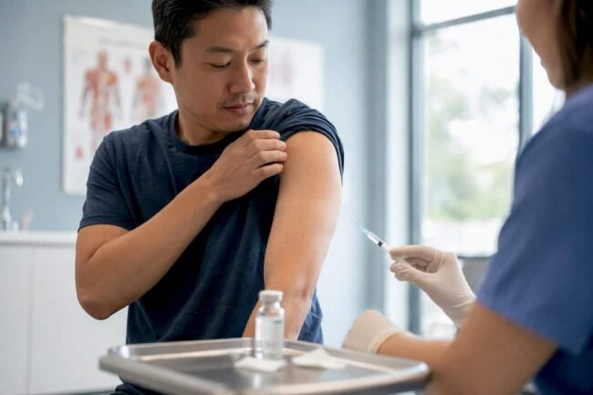 Adult patient receiving vaccine shot