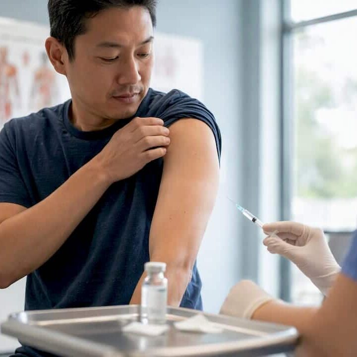 Adult patient receiving vaccine shot