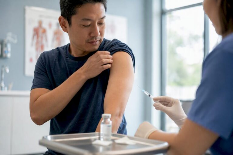 Adult patient receiving vaccine shot