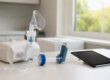 Inhaler, spacer, and nebulizer on clinic counter