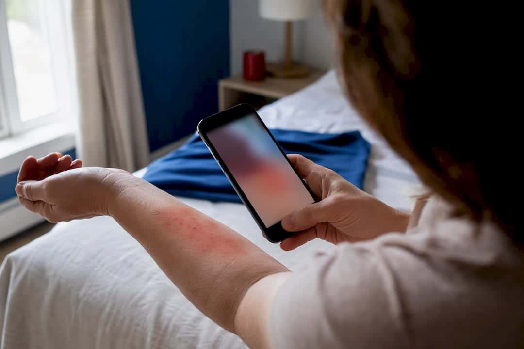 Person photographing a rash before urgent care