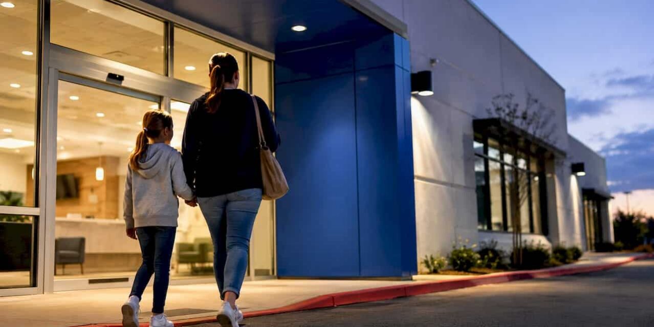 Family arriving at an urgent care clinic