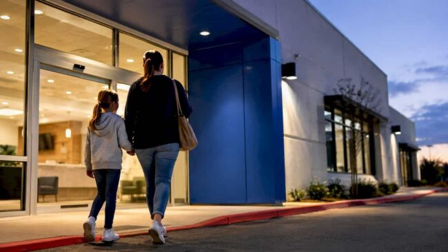 Family arriving at an urgent care clinic