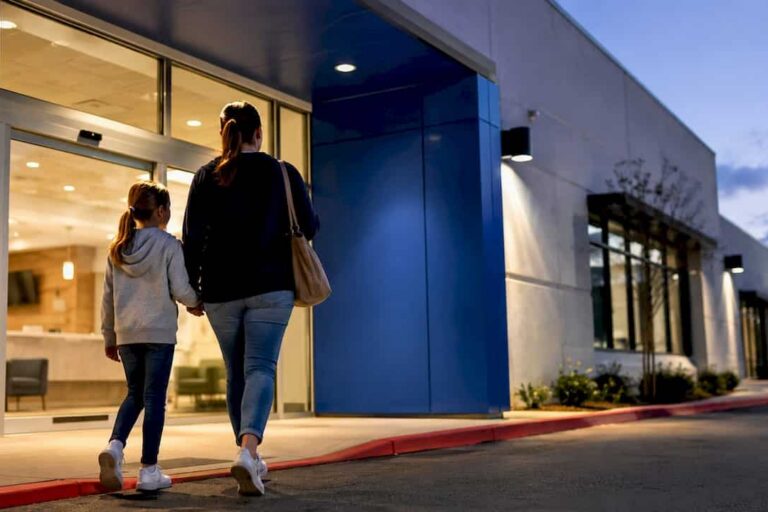Family arriving at an urgent care clinic