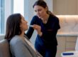 Clinician evaluating patient for flu