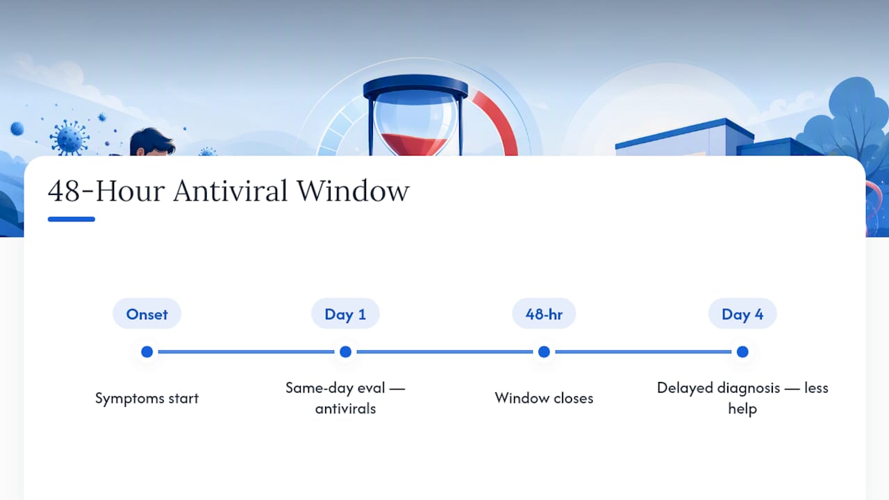 Timeline showing 48-hour flu treatment window