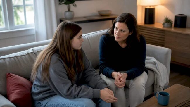 Parent listening to teen at home