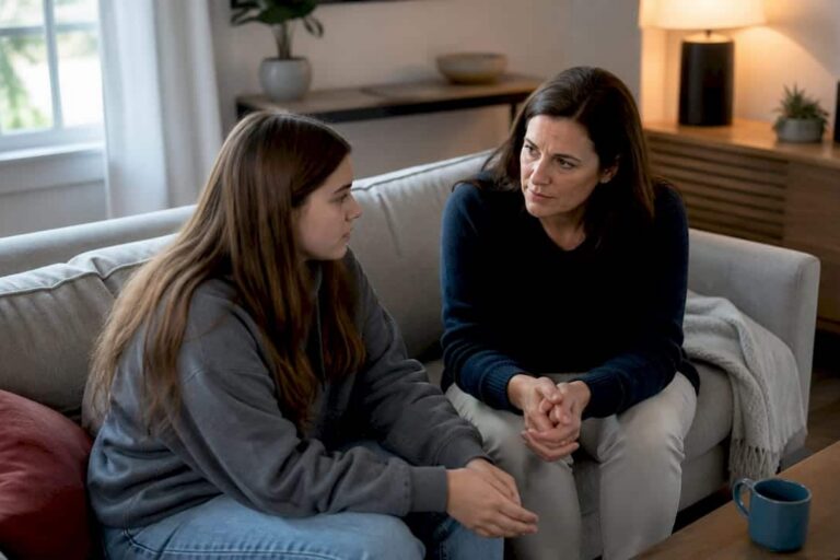 Parent listening to teen at home