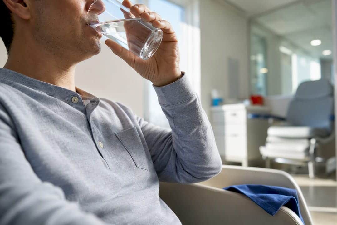 Patient drinking water before blood draw