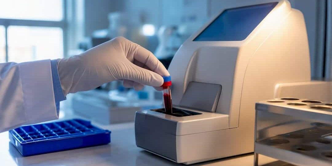 Technician processing a thyroid blood sample