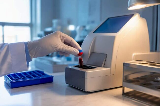 Technician processing a thyroid blood sample
