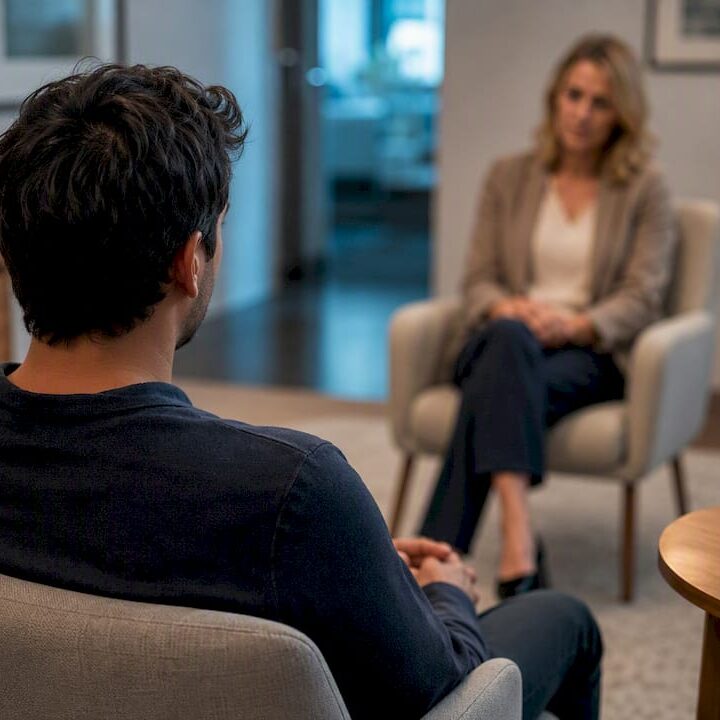 Adult beginning a first therapy session