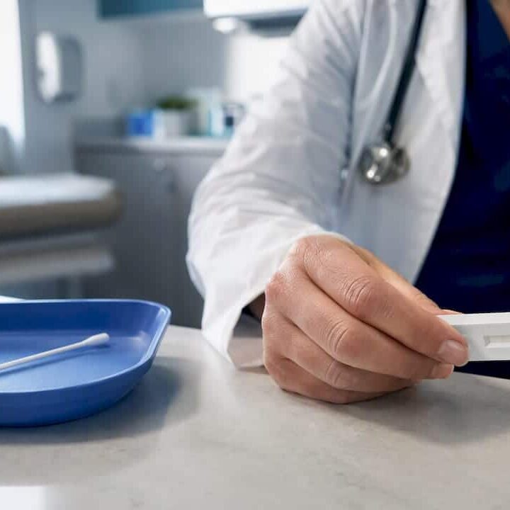 Clinician reviewing rapid flu test result