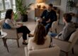 Family practicing communication in therapy