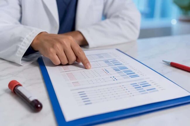 Clinician reviewing an unreadable CBC report