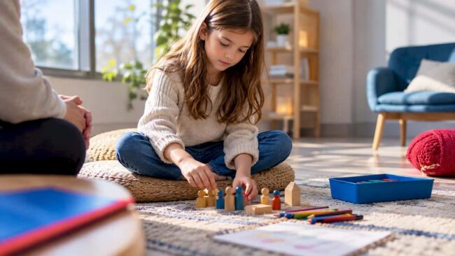 Child engaging with materials during therapy