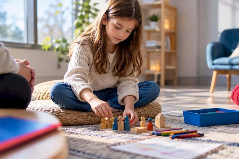 Child engaging with materials during therapy