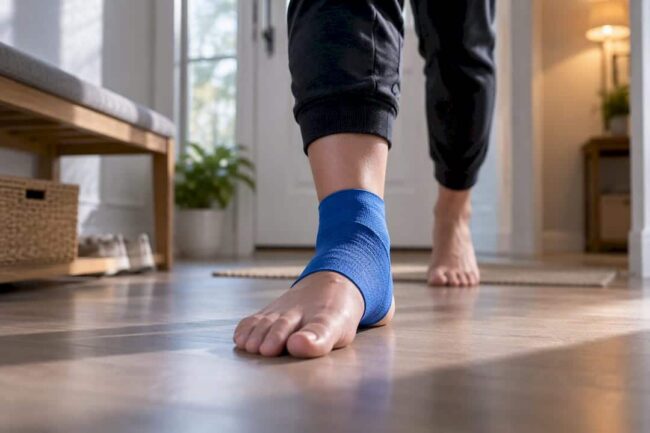 Person testing weight on injured ankle
