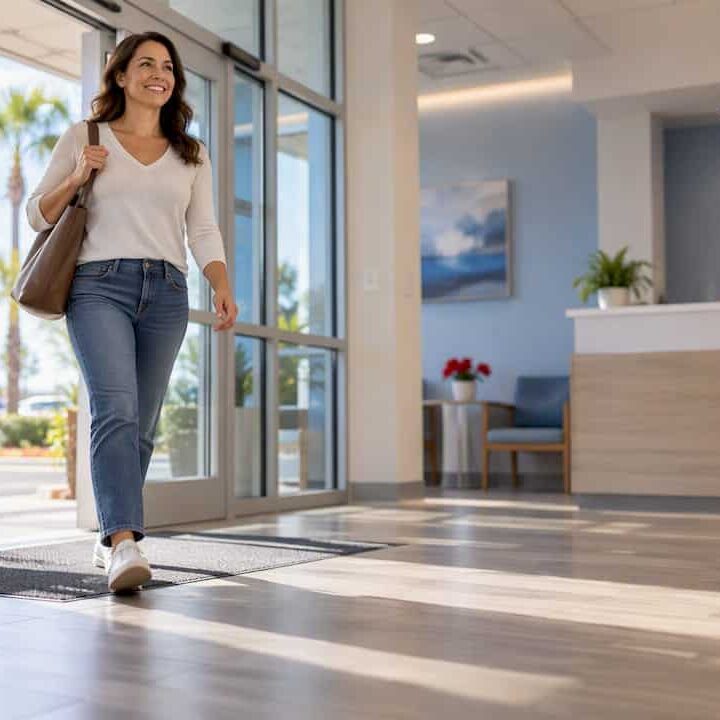 Patient entering an affordable primary care clinic