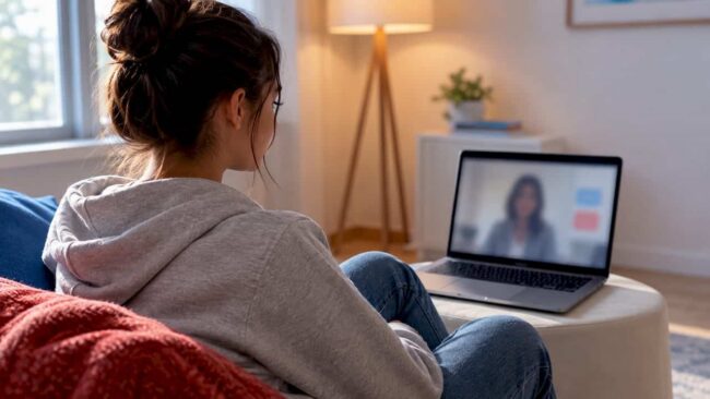 Teen attending a virtual therapy session