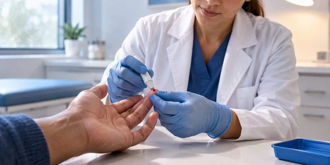 Clinician collecting a fingerstick HIV test sample