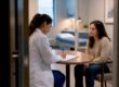 Clinician completing urgent care visit documentation