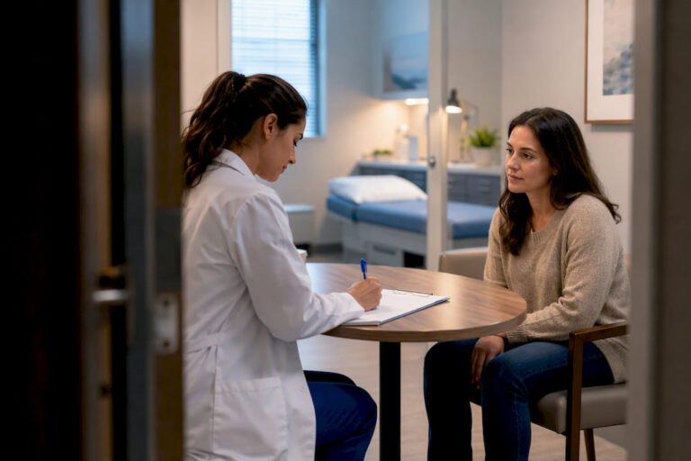 Clinician completing urgent care visit documentation