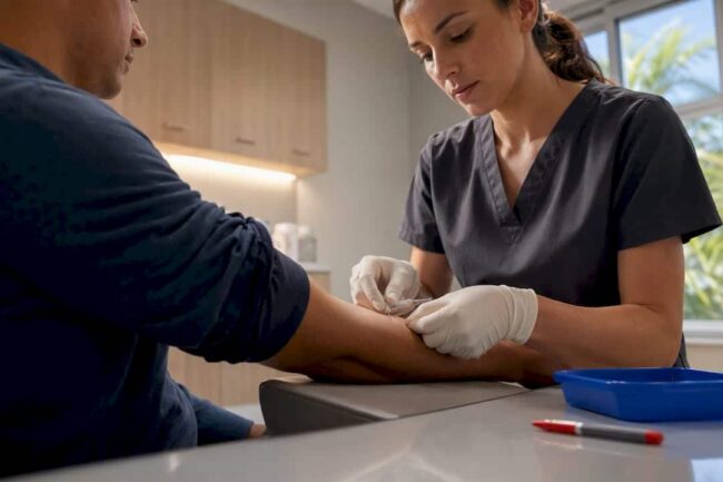 Clinician applying a TB skin test