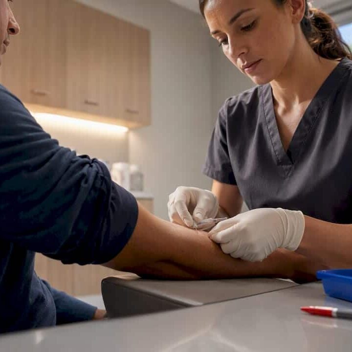 Clinician applying a TB skin test