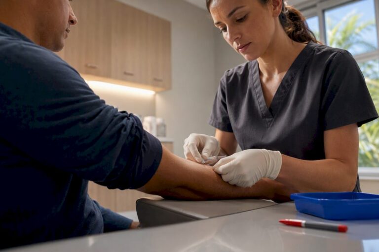 Clinician applying a TB skin test