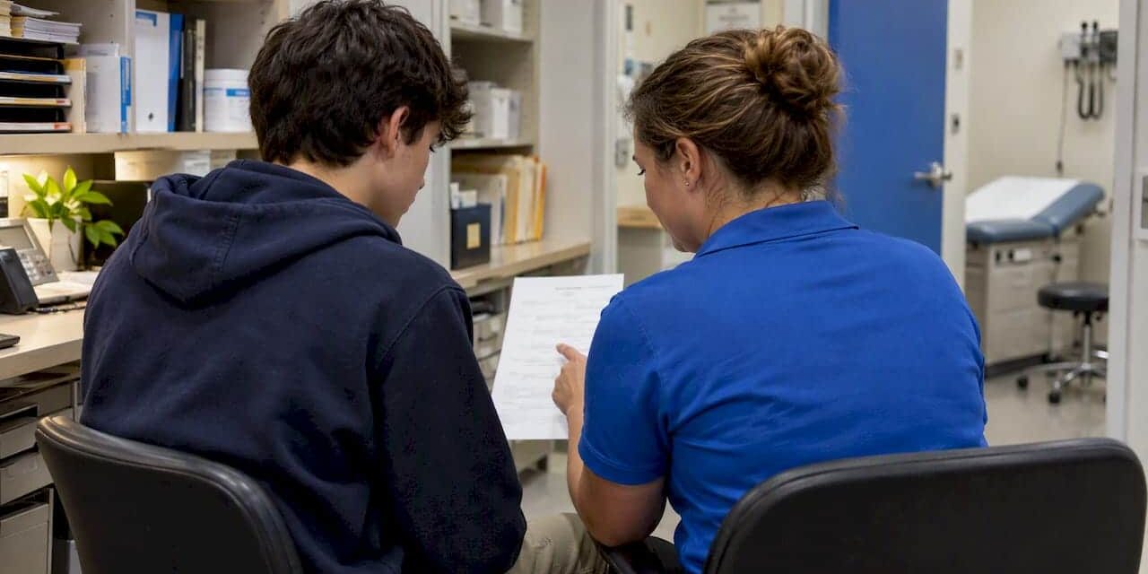 1790858848260_Teen-discussing-confidential-insurance-billing-at-clinic Teen discussing confidential insurance billing at clinic