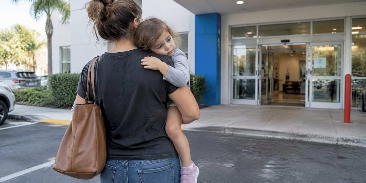 1790939445845_Parent-bringing-child-with-fever-to-clinic Parent bringing child with fever to clinic