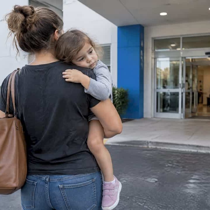 Parent bringing child with fever to clinic