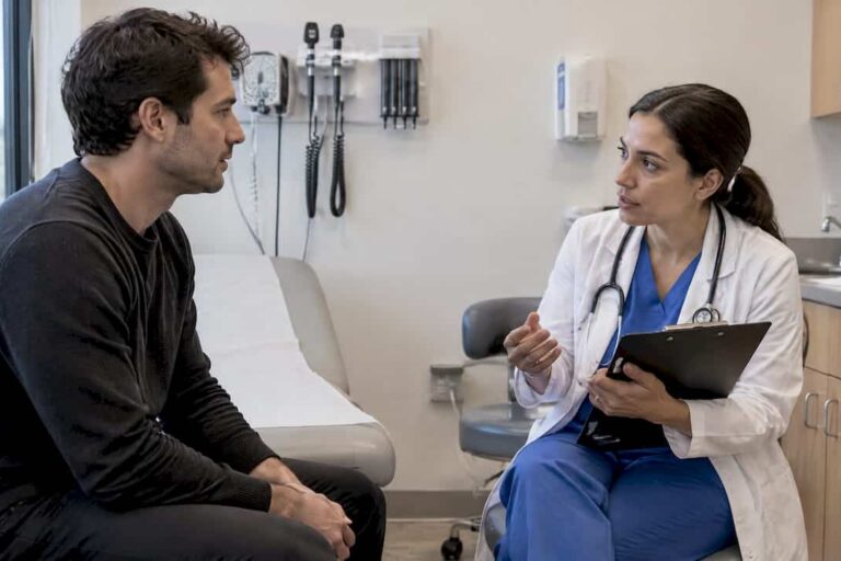 Patient discussing STI test timing with clinician