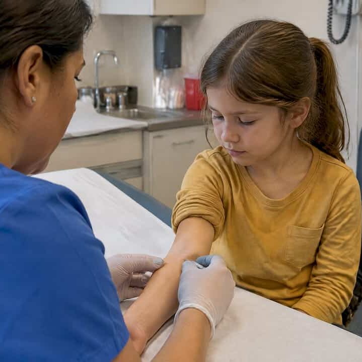 Clinician gives child a TB skin test