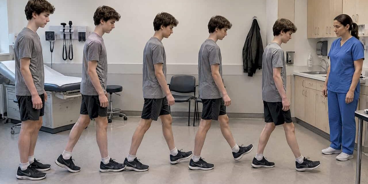 Teen completing a concussion balance assessment