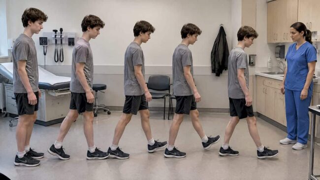 Teen completing a concussion balance assessment