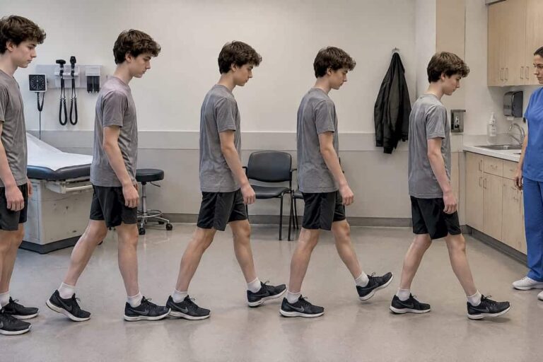 Teen completing a concussion balance assessment
